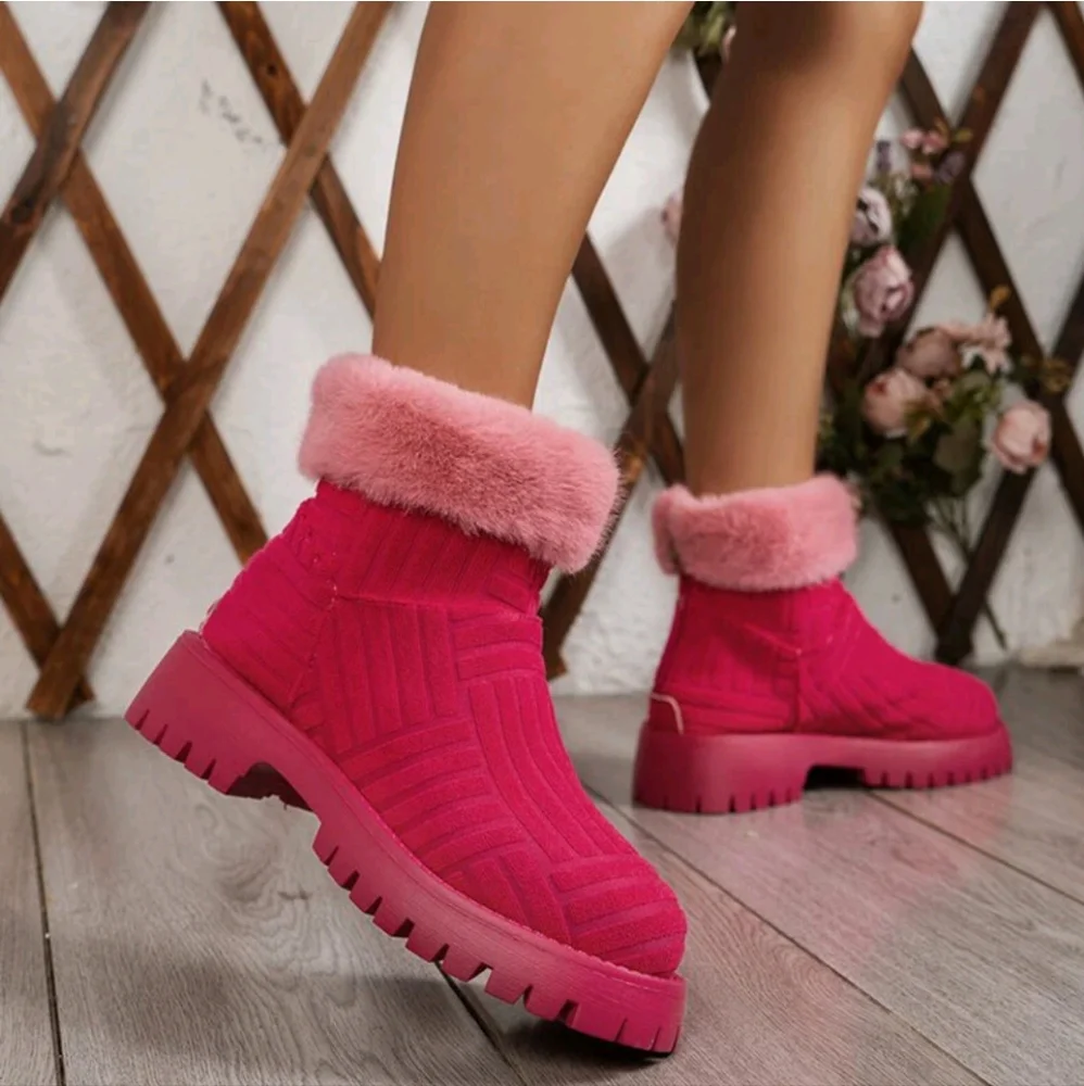 Pink Faux Fur Ankle Boots
